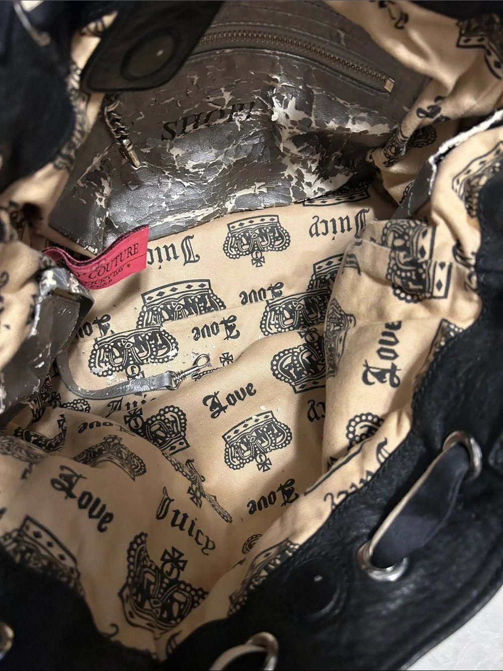 Juicy Couture Brown velvet and Black leather trim Tote with Cream Accents